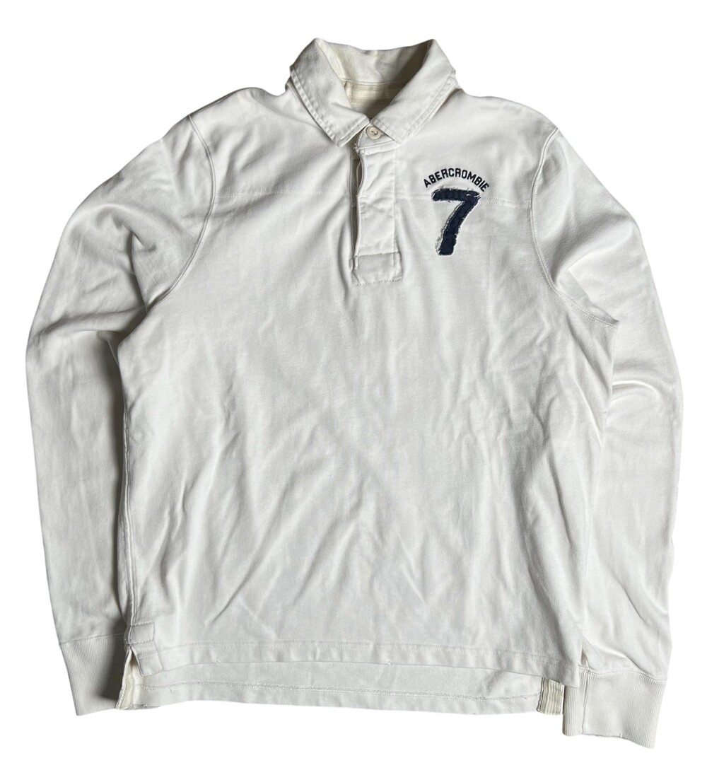 Abercrombie & Fitch Polo Mens XL White Long Sleeve Collared Rugby 7